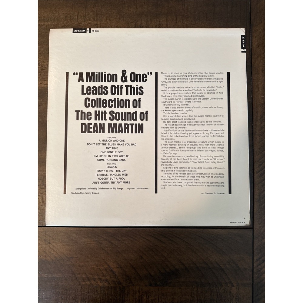 The Hit Sound of Dean Martin Vinyl Reprise RS-6213 Stereo 1966 Pop Vocal Record - Picture 2 of 8